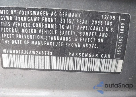 2010 Volkswagen Gti 4-Door from USA, damaged, VIN WVWHD7AJ6AW246749